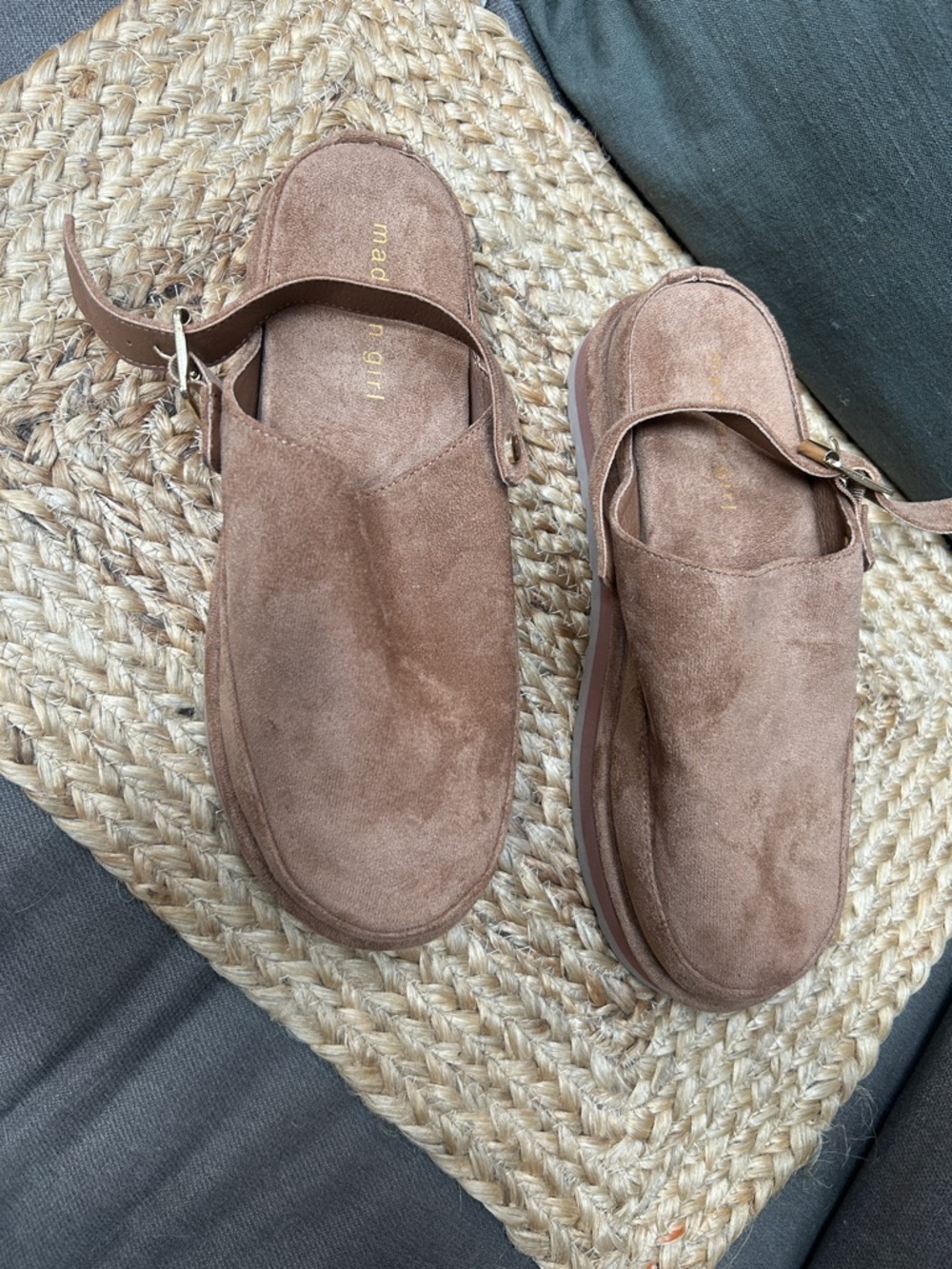 Madden Girl Woman’s Suede Backstrap Slip-On Loafers in Taupe Brown
Never worn